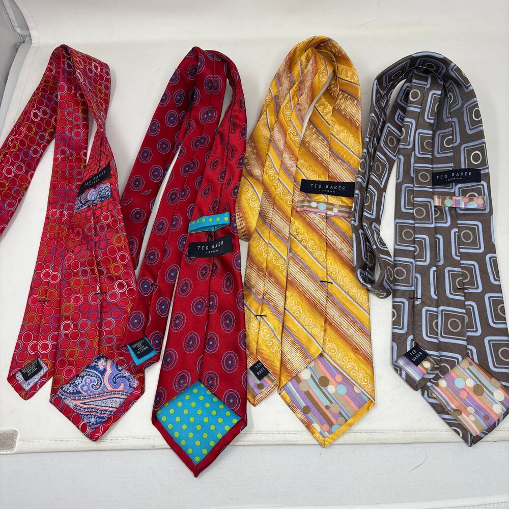 Ted Baker Silk Ties LOT 4 Geo Mid Mod Stripe Dot Paisley Classic Old Money Suit - Picture 6 of 6